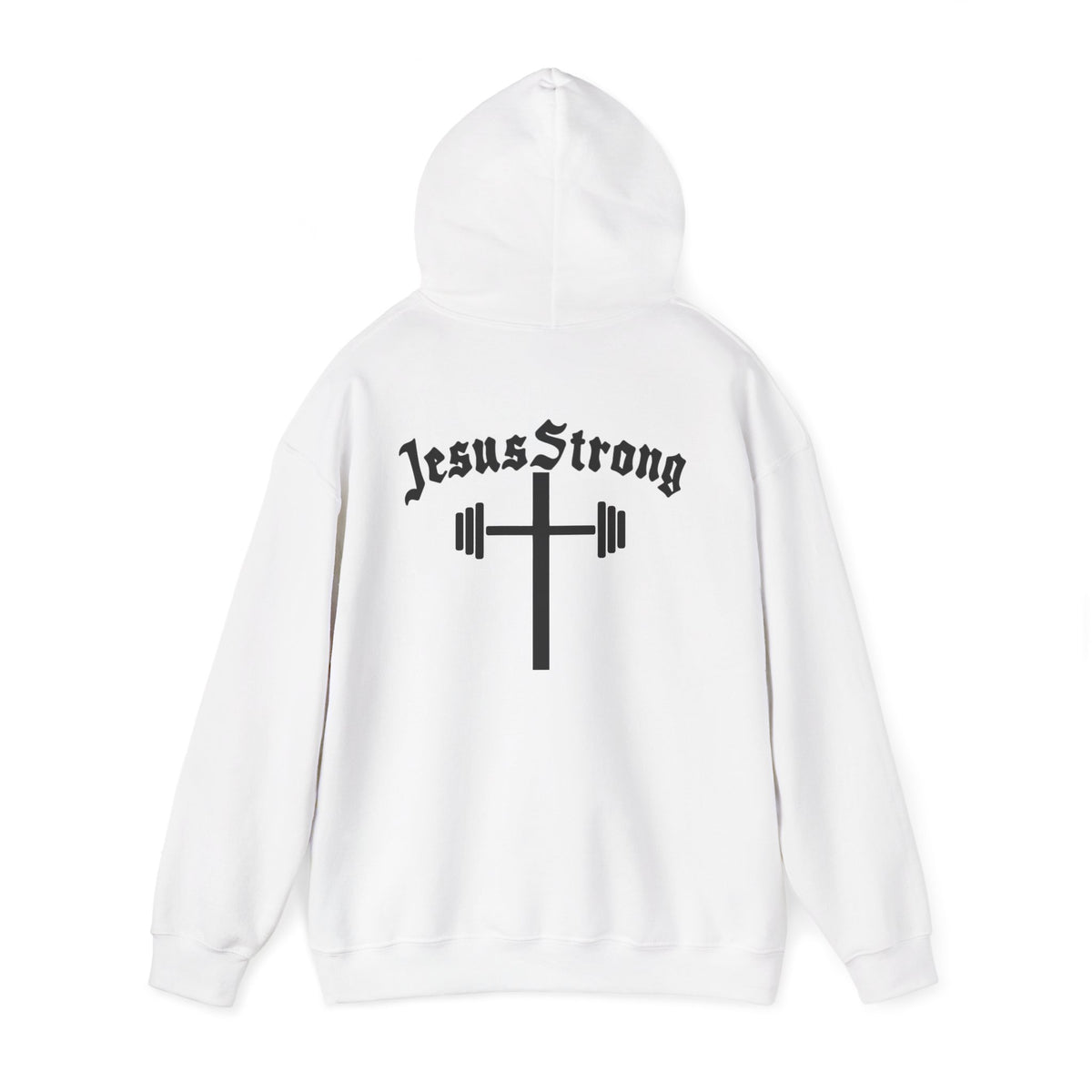 Jesus Strong Hoodie — Cross & Barbell Faith Workout Pullover
