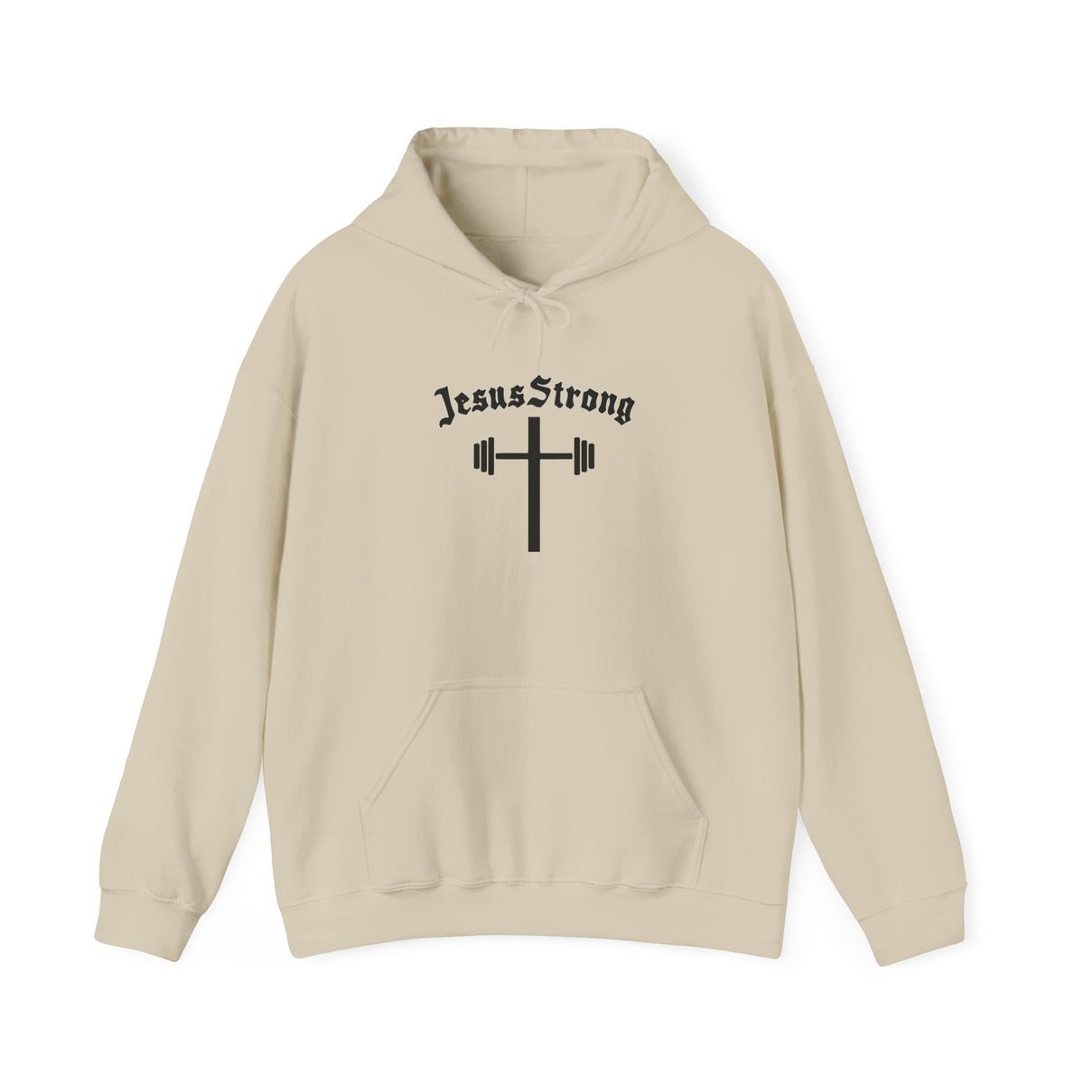 JesusStrong cross with barbell Hoodie | Christian faith workout sweatshirt