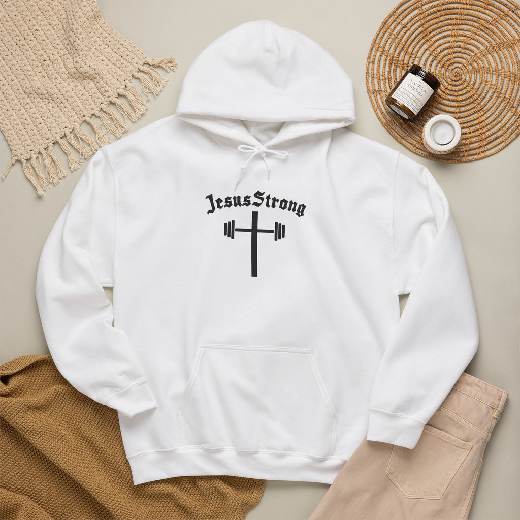 JesusStrong cross with barbell Hoodie | Christian faith workout sweatshirt