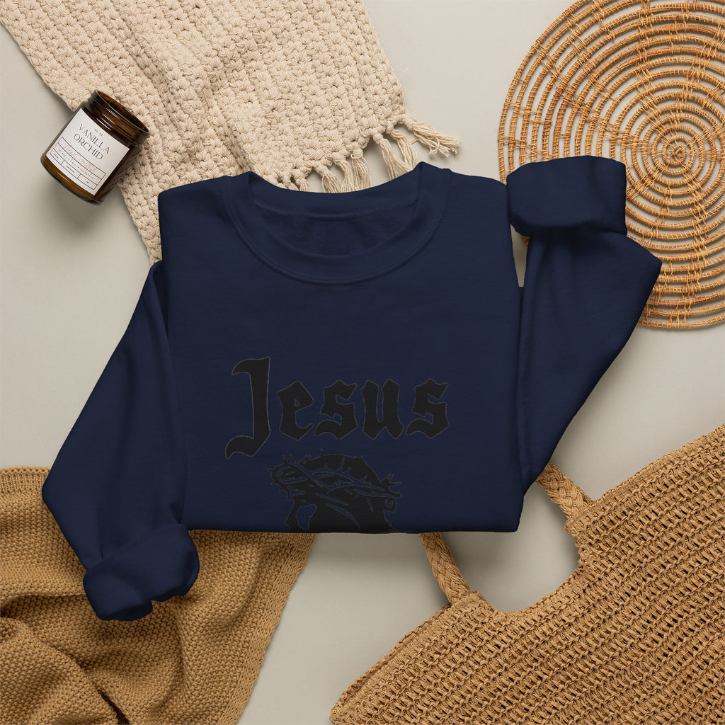 Jesus Christ Crewneck Sweatshirt — Crown of Thorns Graphic Religious Pullover