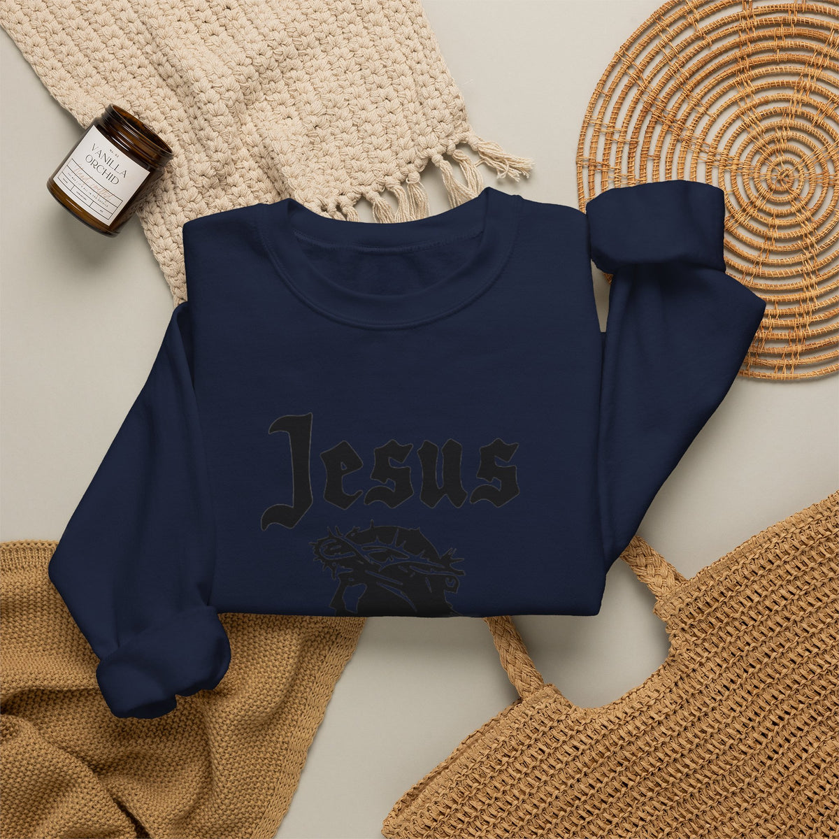 Jesus Christ Crewneck Sweatshirt — Crown of Thorns Graphic Religious Pullover