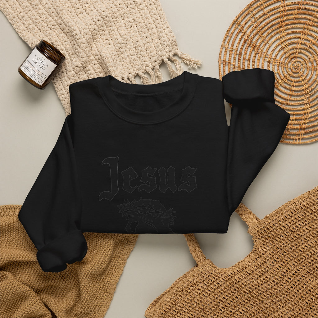 Jesus Christ Crewneck Sweatshirt — Crown of Thorns Graphic Religious Pullover