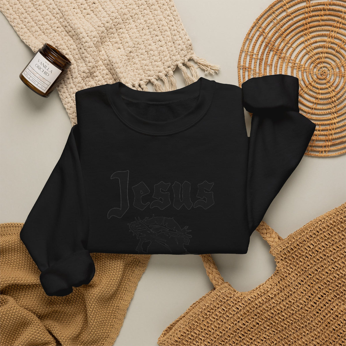 Jesus Christ Crewneck Sweatshirt — Crown of Thorns Graphic Religious Pullover