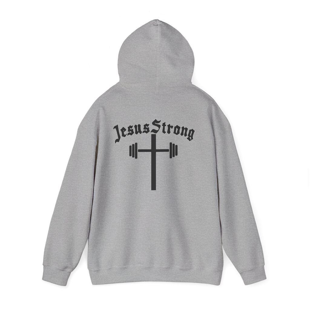 Jesus Strong Hoodie — Cross & Barbell Faith Workout Pullover