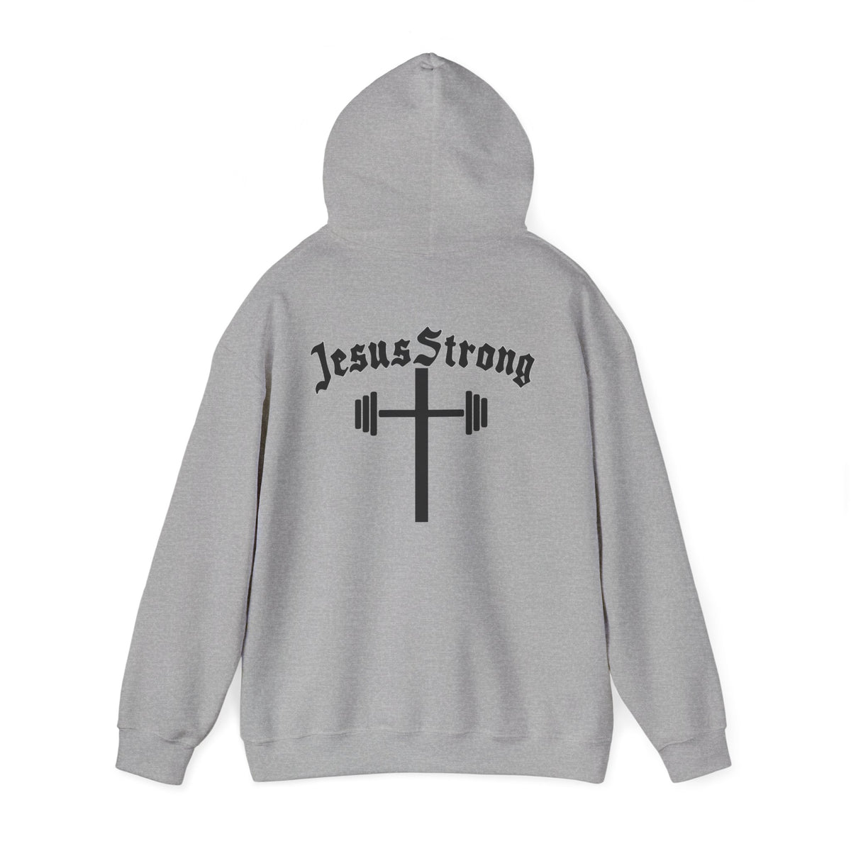Jesus Strong Hoodie — Cross & Barbell Faith Workout Pullover