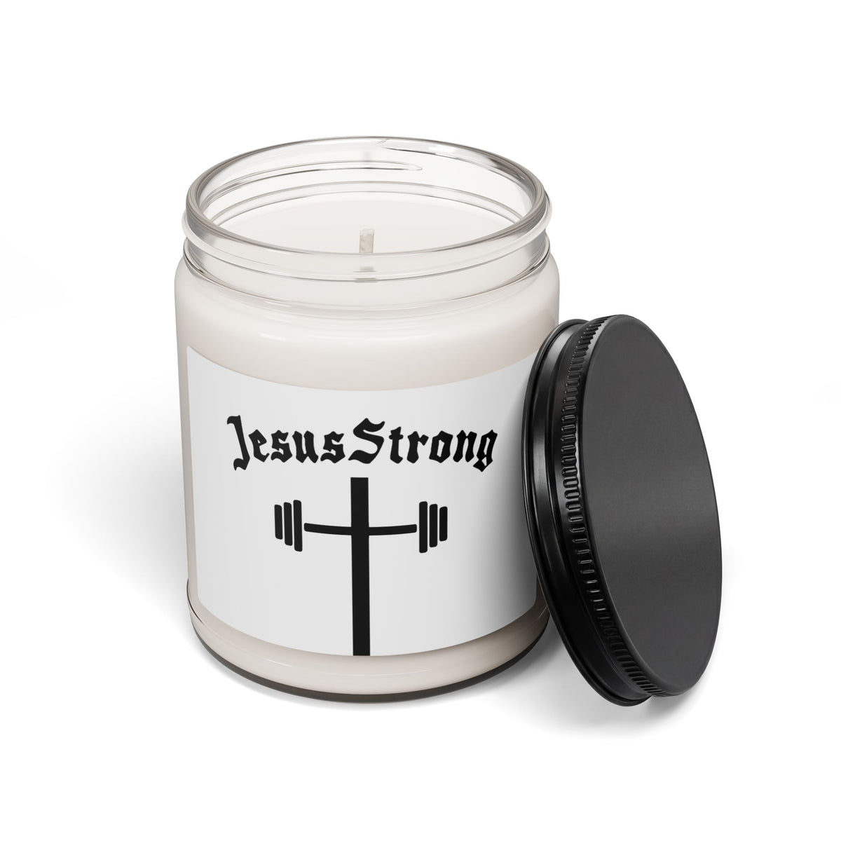 Jesus Strong Cross with Barbell Candle | Scented Soy 9oz