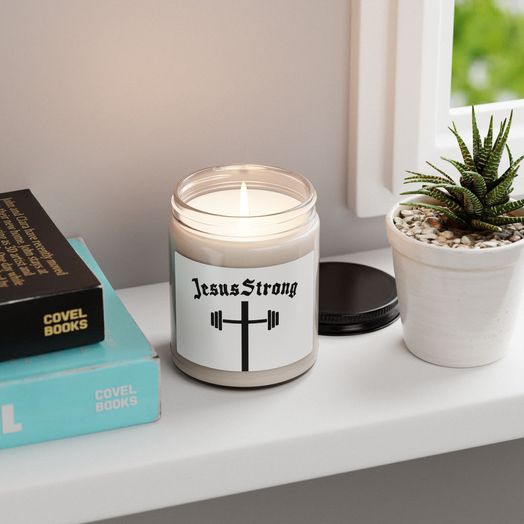 Jesus Strong Cross with Barbell Candle | Scented Soy 9oz