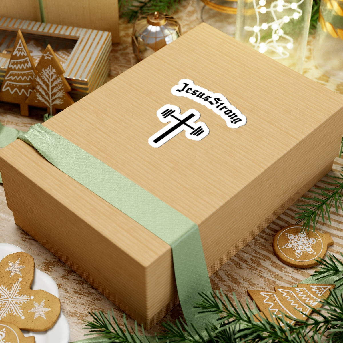JesusStrong Cross with Barbell Sticker | Kiss-Cut Vinyl Decal