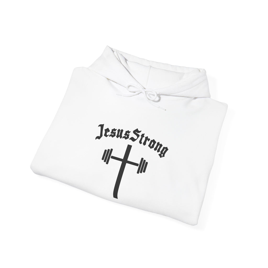 JesusStrong cross with barbell Hoodie | Christian faith workout sweatshirt