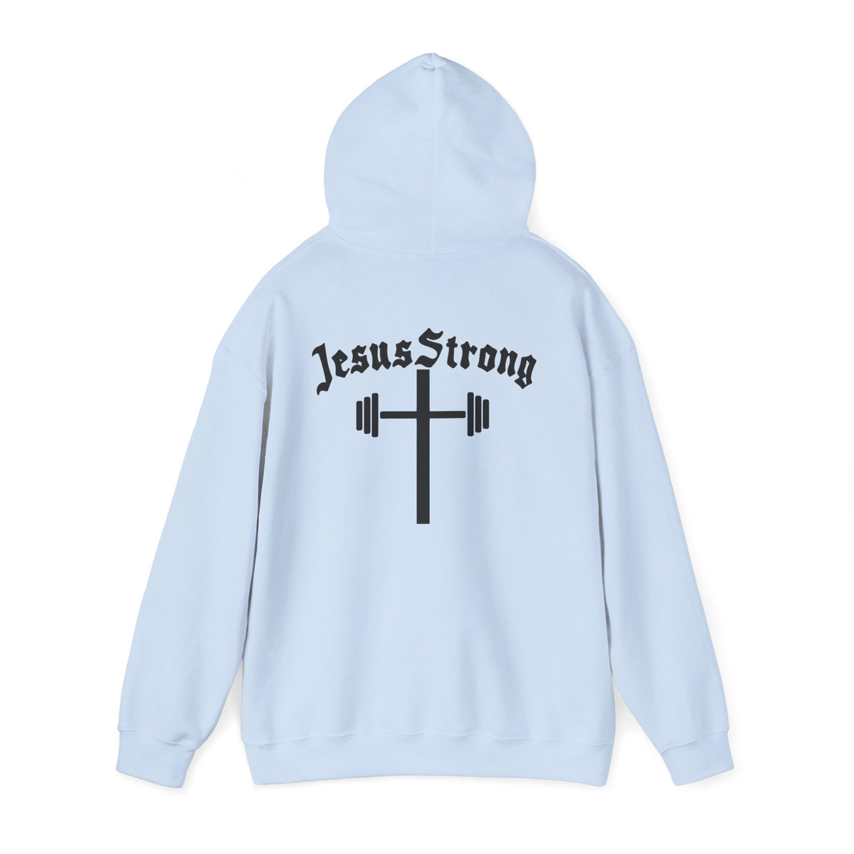 Jesus Strong Hoodie — Cross & Barbell Faith Workout Pullover