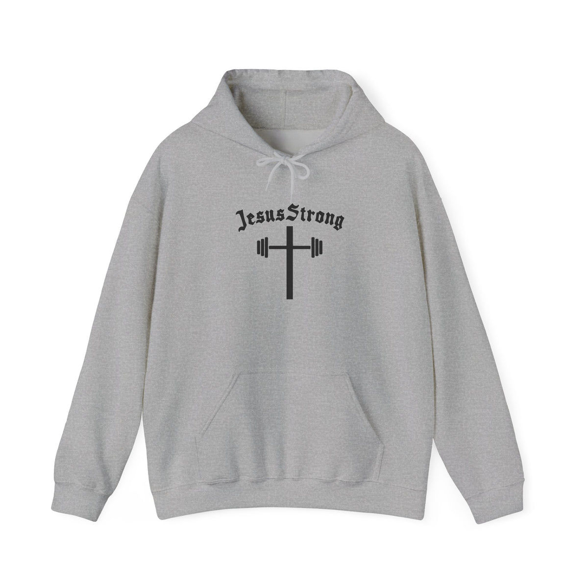 JesusStrong cross with barbell Hoodie | Christian faith workout sweatshirt