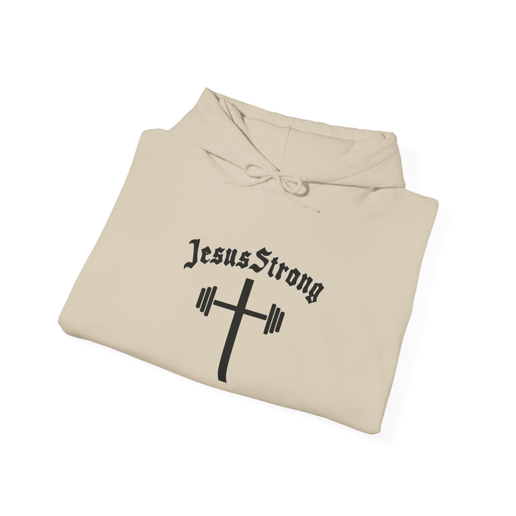 JesusStrong cross with barbell Hoodie | Christian faith workout sweatshirt