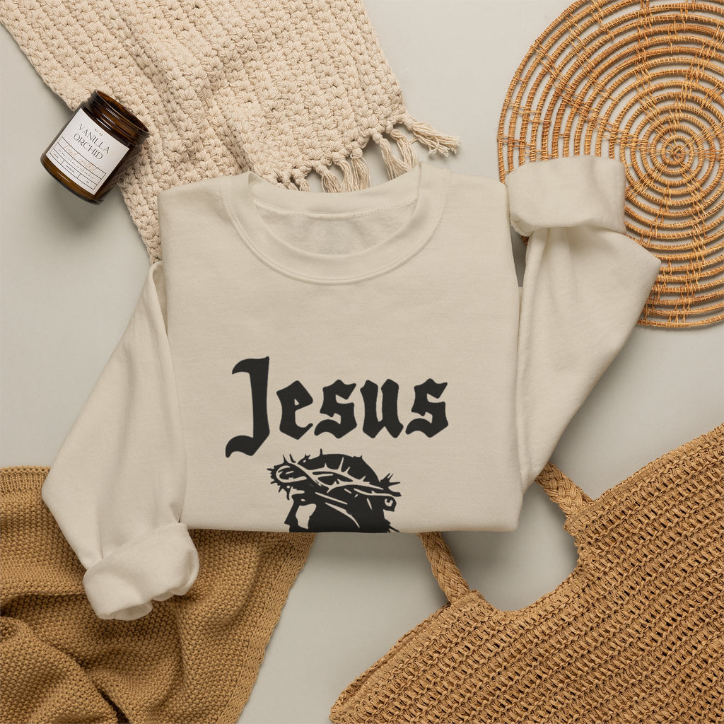 Jesus Christ Crewneck Sweatshirt — Crown of Thorns Graphic Religious Pullover