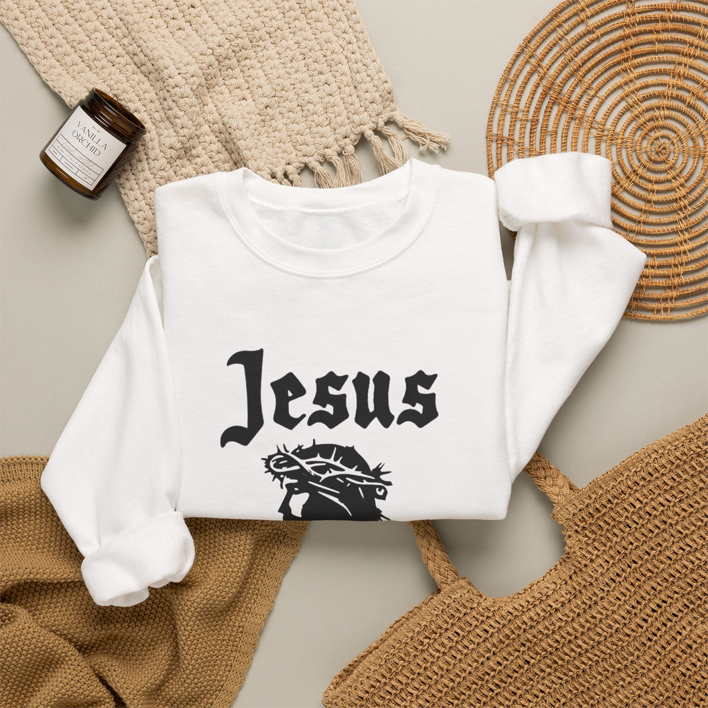 Jesus Christ Crewneck Sweatshirt — Crown of Thorns Graphic Religious Pullover