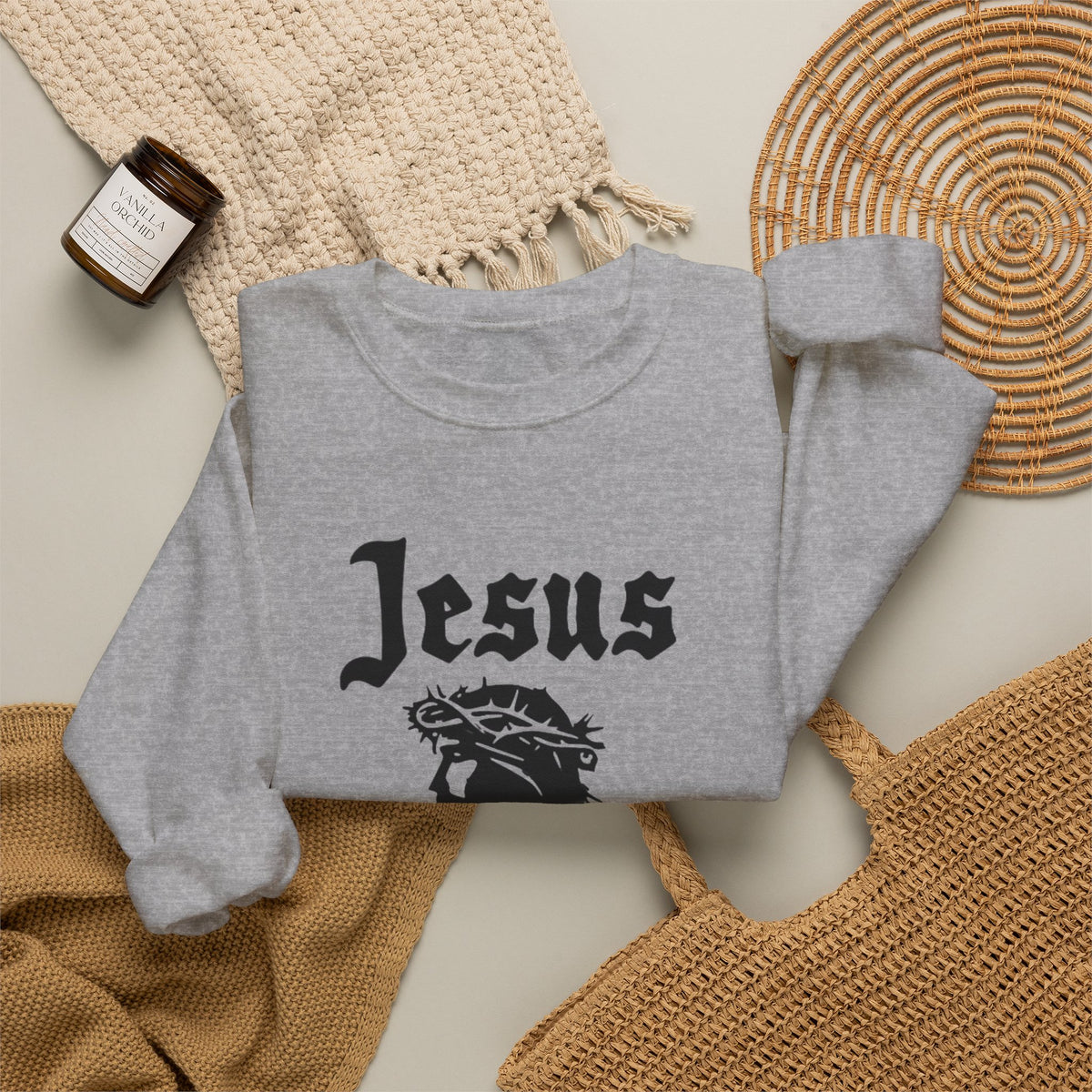 Jesus Christ Crewneck Sweatshirt — Crown of Thorns Graphic Religious Pullover